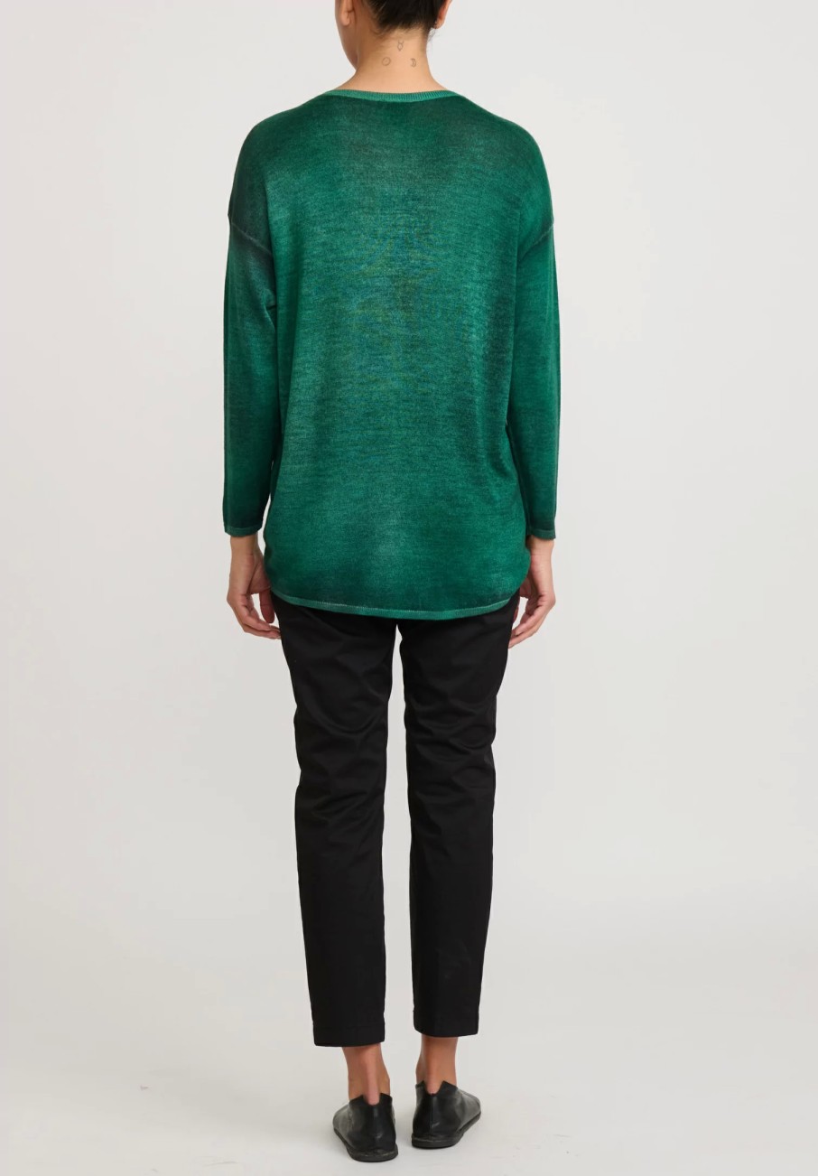 Avant Toi Knitwear | Hand-Painted Cashmere & Silk Maglia V-Neck Sweater In Nero Smeraldo Green