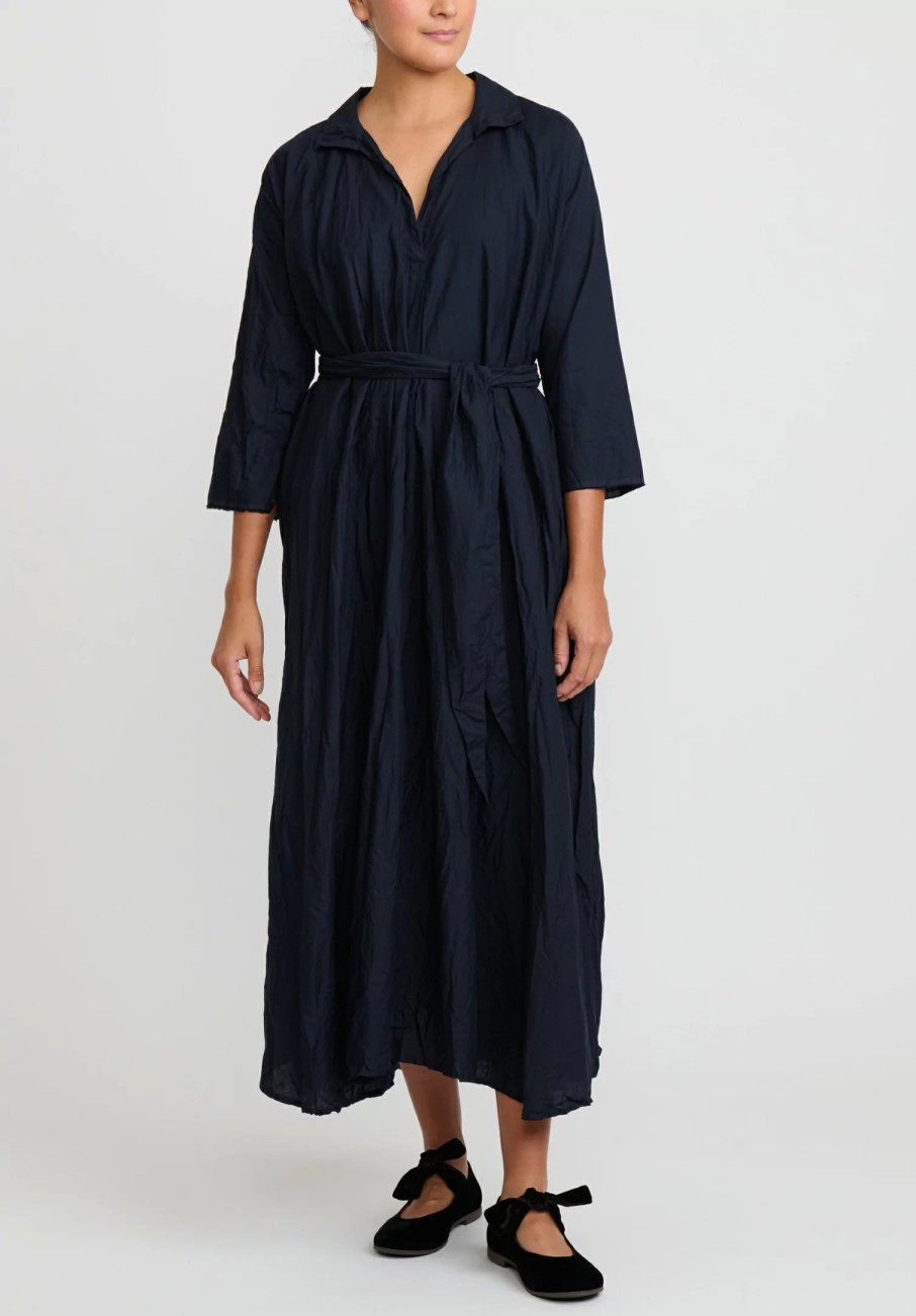 Daniela Gregis Dresses | Washed Lightweight Cotton Abito Spicchi Colletto Dress In Blue Operaio