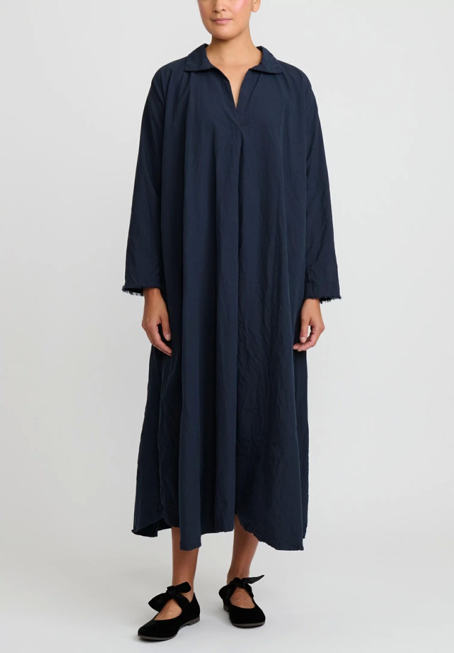 Daniela Gregis Dresses | Washed Cotton Abito Spicchi Colletto Dress In Blue