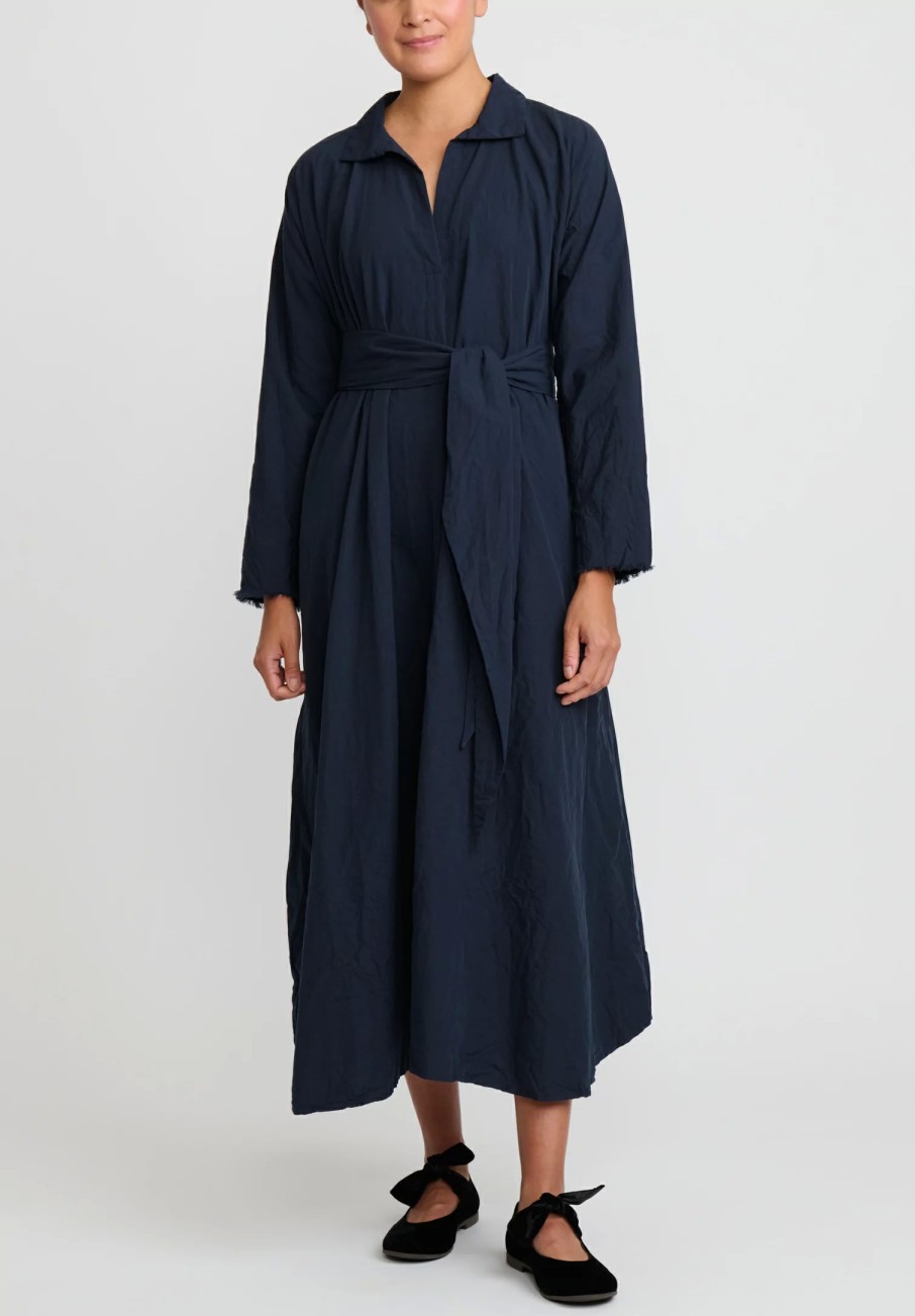 Daniela Gregis Dresses | Washed Cotton Abito Spicchi Colletto Dress In Blue