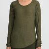 Rundholz Dip Tunics | Cotton & Mesh Long Sleeve T-Shirt In Olive Cloud Green