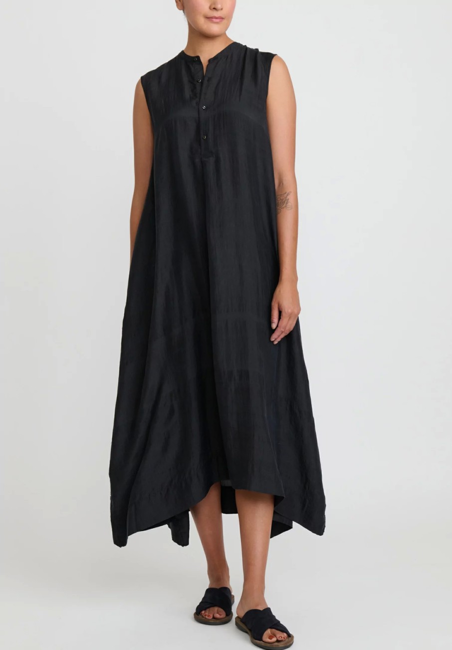 Kaval Dresses | Khadi Silk And Linen Sleeveless A-Line Dress In Black