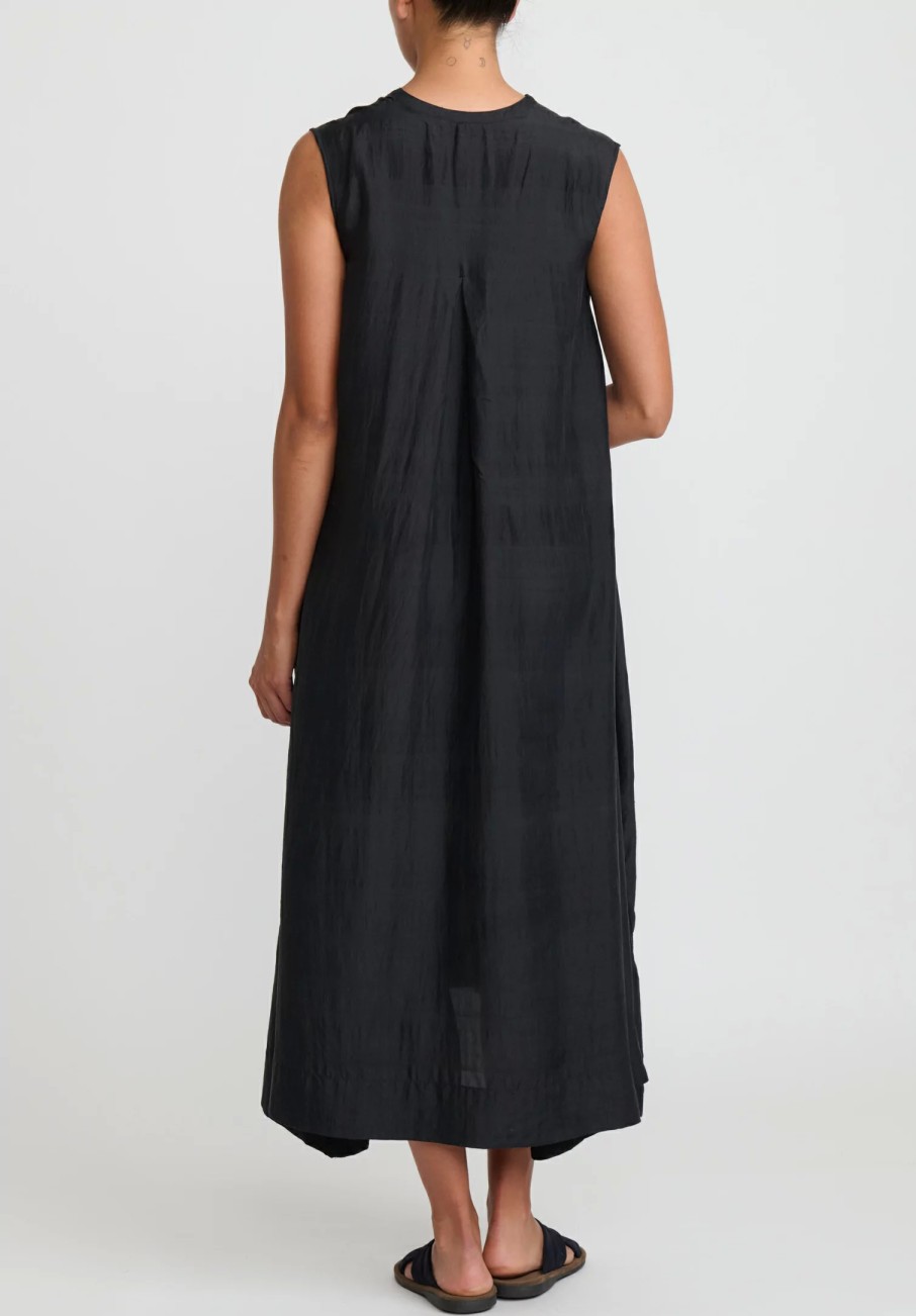 Kaval Dresses | Khadi Silk And Linen Sleeveless A-Line Dress In Black