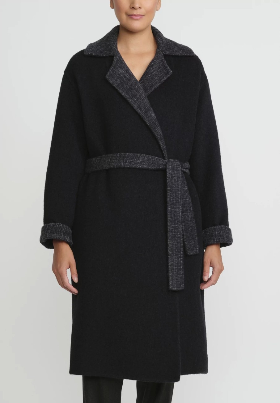 Nanna Pause Coats & Dusters | Baby Alpaca And Virgin Wool Dave Wrap Coat In Blue Mini Check