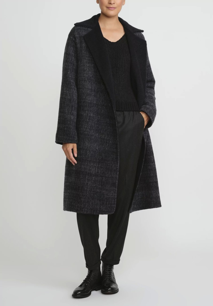 Nanna Pause Coats & Dusters | Baby Alpaca And Virgin Wool Dave Wrap Coat In Blue Mini Check