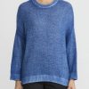 Avant Toi Knitwear | Hand-Painted Brushed Crewneck Sweater In Genziana Blue