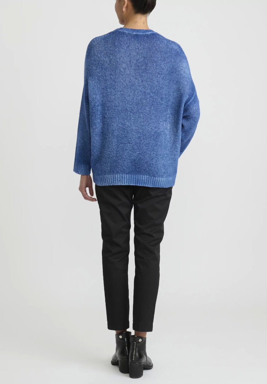 Avant Toi Knitwear | Hand-Painted Brushed Crewneck Sweater In Genziana Blue