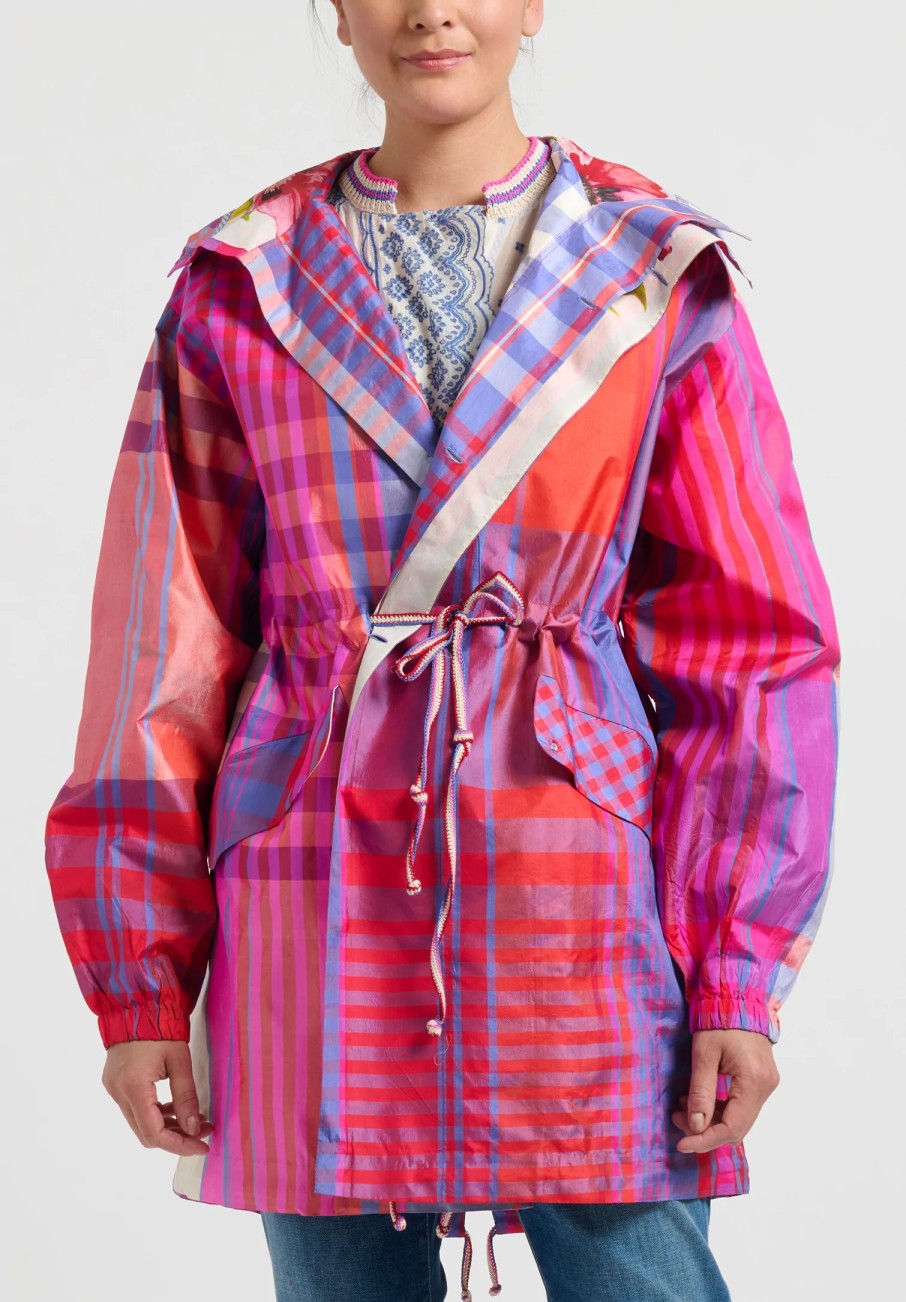 Péro Decorative Coats | Checkered Hooded Jacket In Pink, Red & Blue