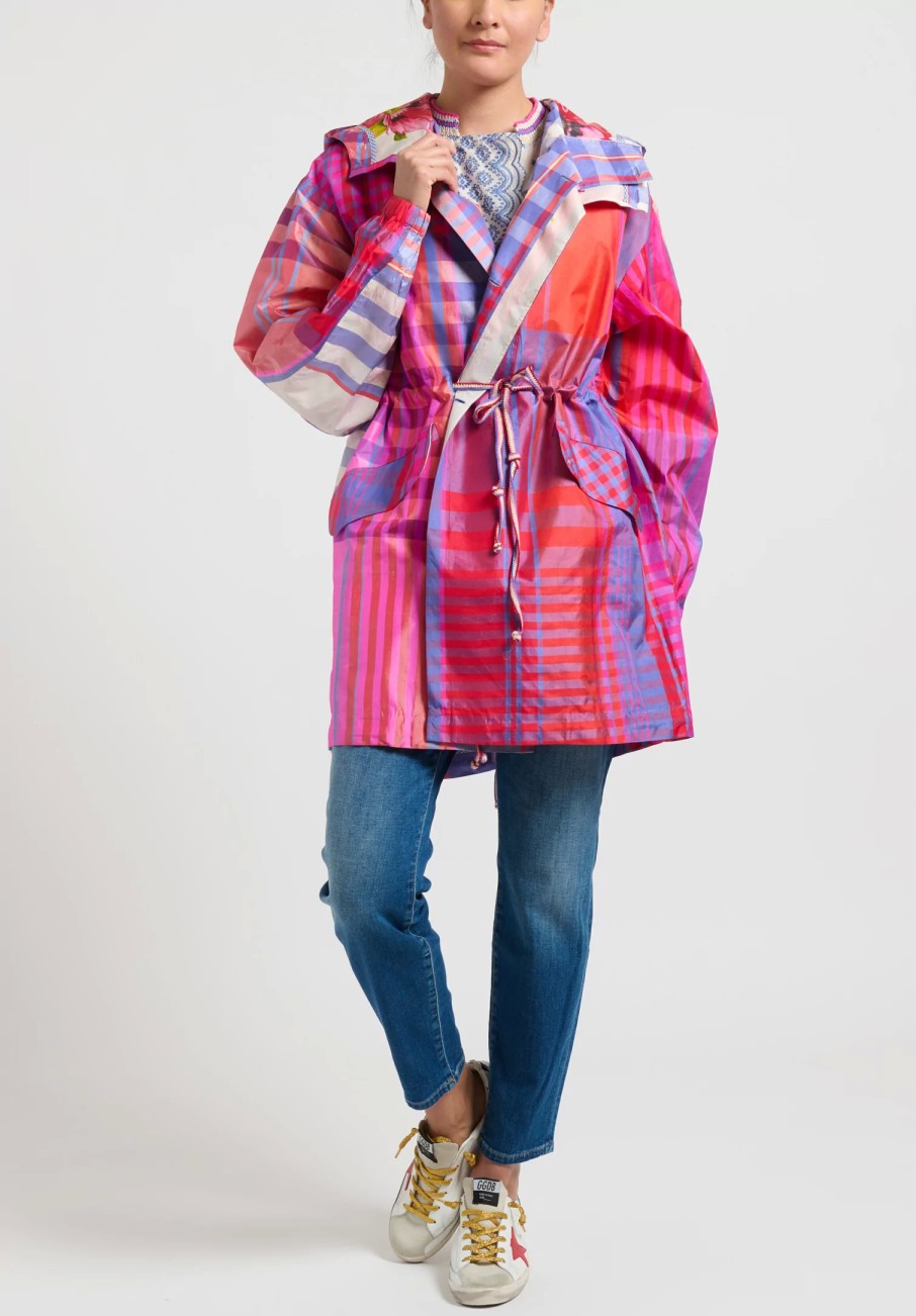 Péro Decorative Coats | Checkered Hooded Jacket In Pink, Red & Blue