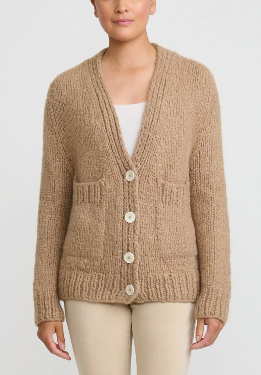 Wommelsdorff Knitwear | Hand Knit Cashmere & Silk Luna Cardigan In Caramel Camel Brown