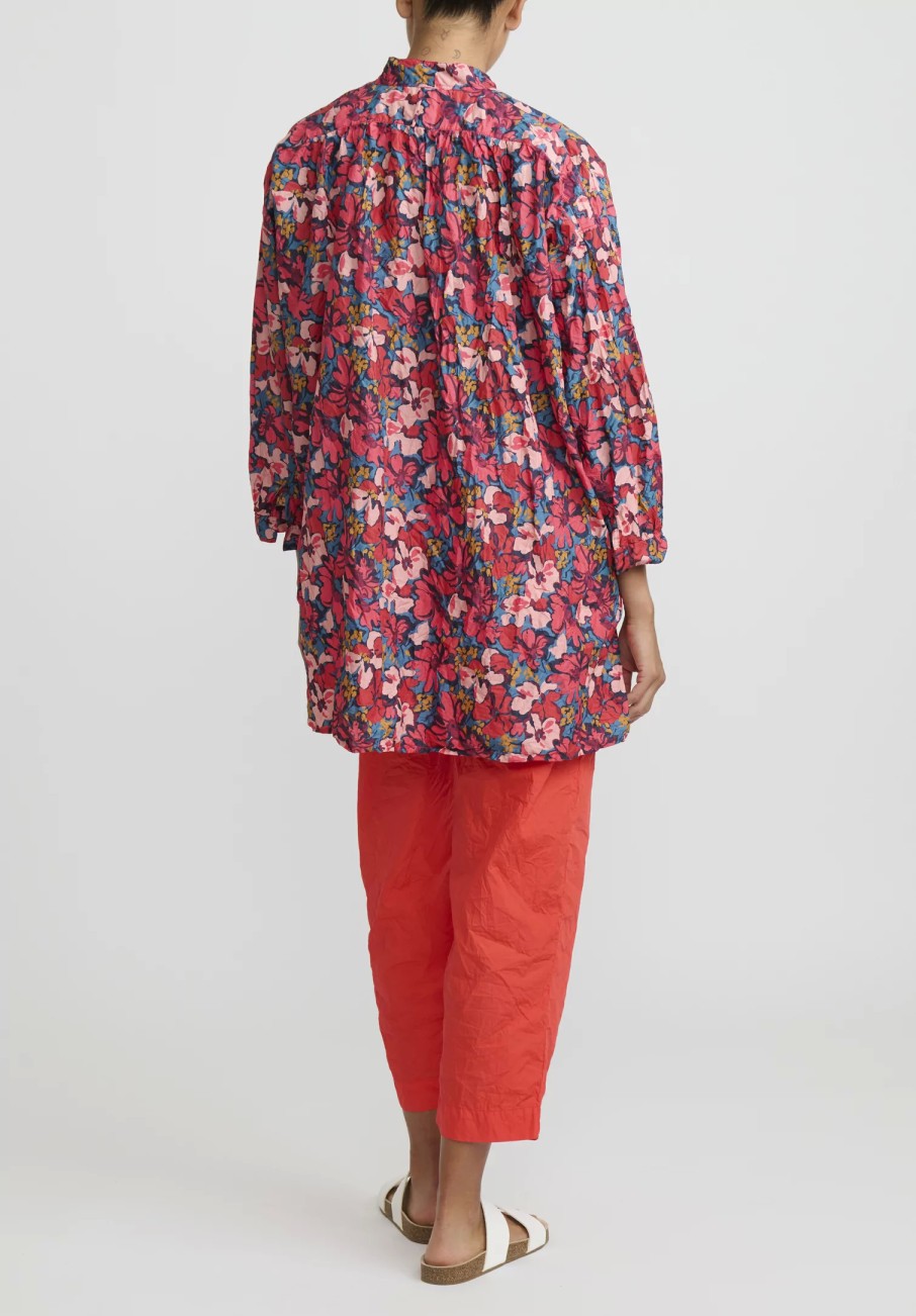 Daniela Gregis Tops | Washed Cotton Kora Top In Turquoise Blue & Pink Flowers