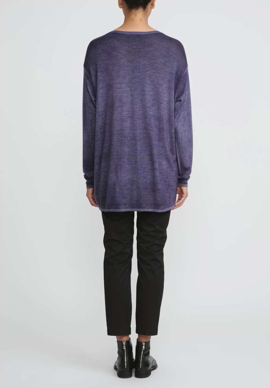 Avant Toi Knitwear | Hand-Painted Cashmere & Silk V-Neck Sweater In Nero Prune Purple