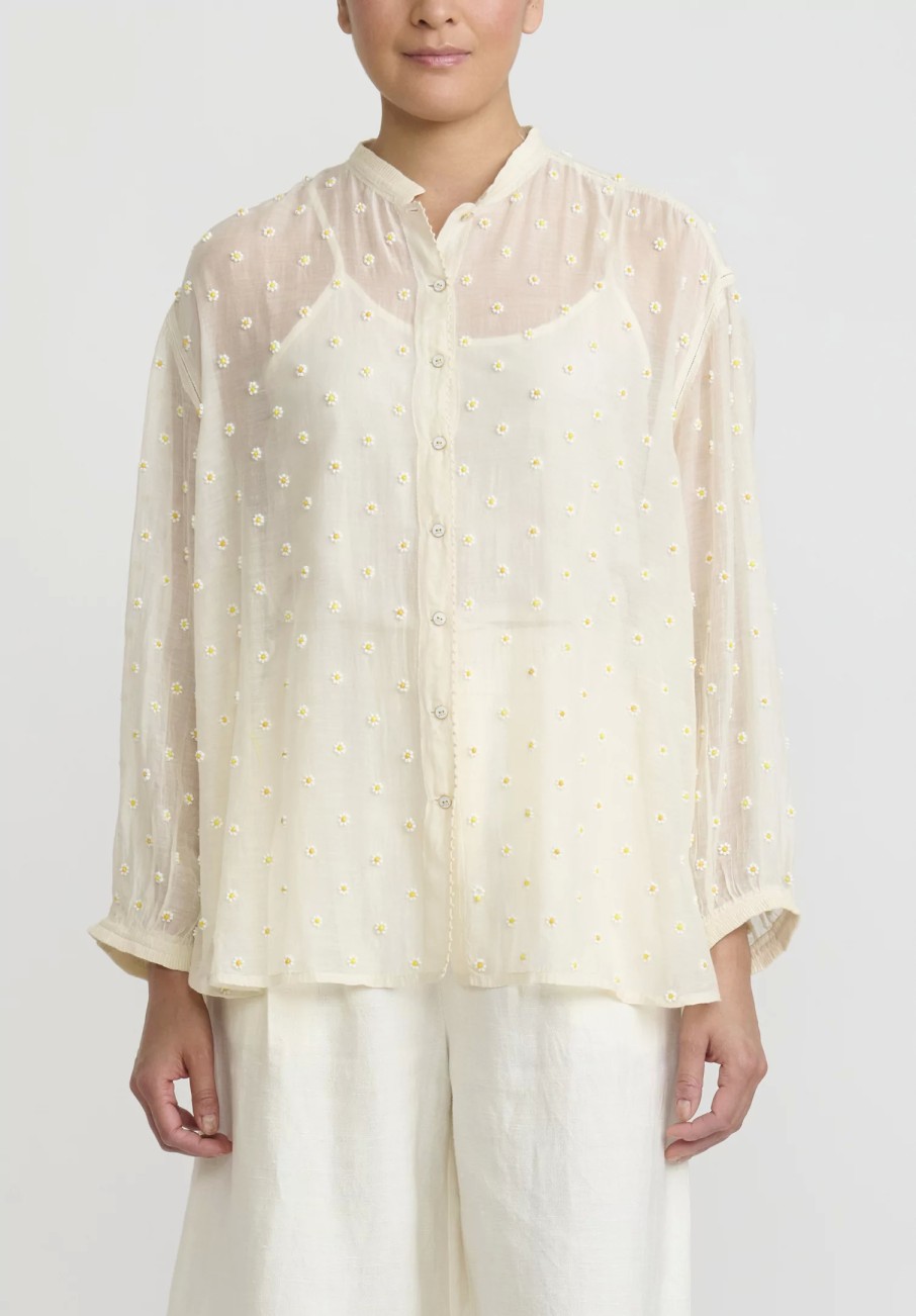 Péro Shirts & Blouses | Cotton And Silk Beaded Daisy Shirt In Ivory