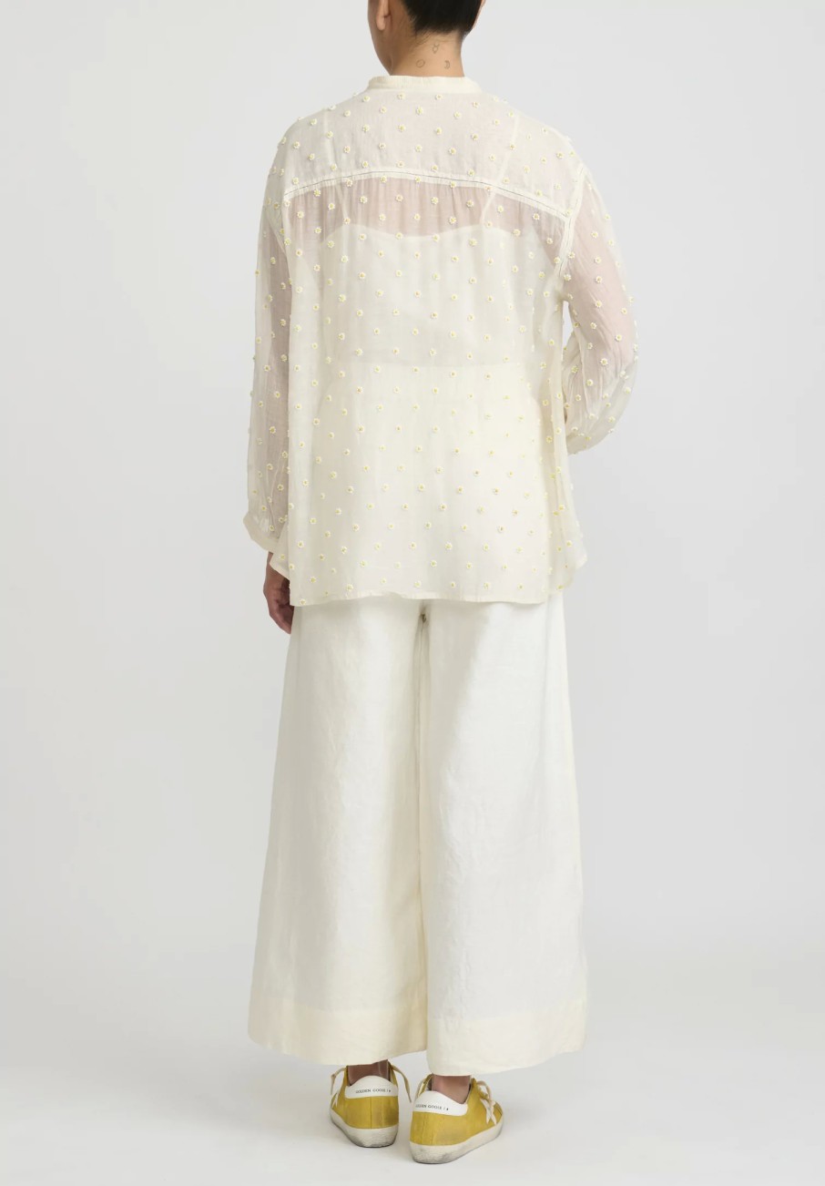 Péro Shirts & Blouses | Cotton And Silk Beaded Daisy Shirt In Ivory