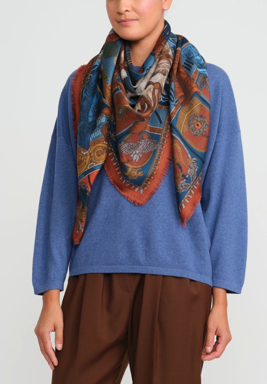 Sabina Savage Scarves & Shawls | Wool And Silk The Wind Horse Scarf In Madder Red & Sky Blue