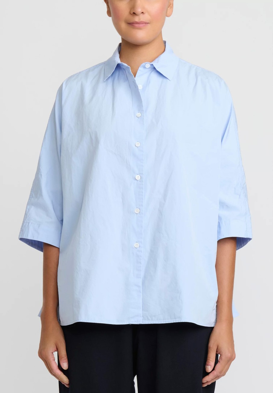 Casey Casey Shirts & Blouses | Cotton Waga Short Sleeve Shirt In Sky Blue