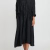 Kaval Dresses | Khadi Silk Front Button Open Dress In Black