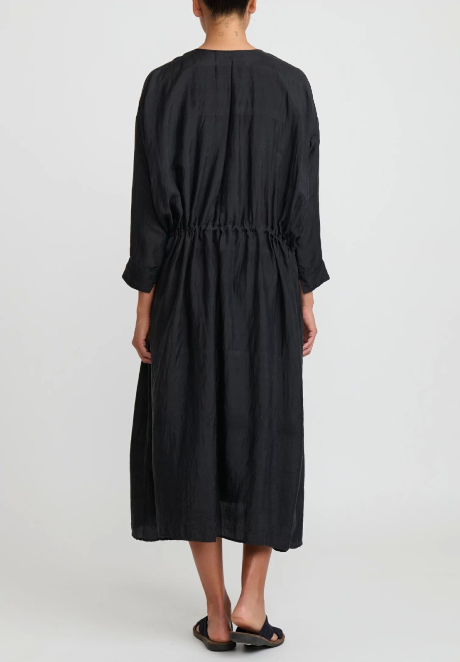 Kaval Dresses | Khadi Silk Front Button Open Dress In Black