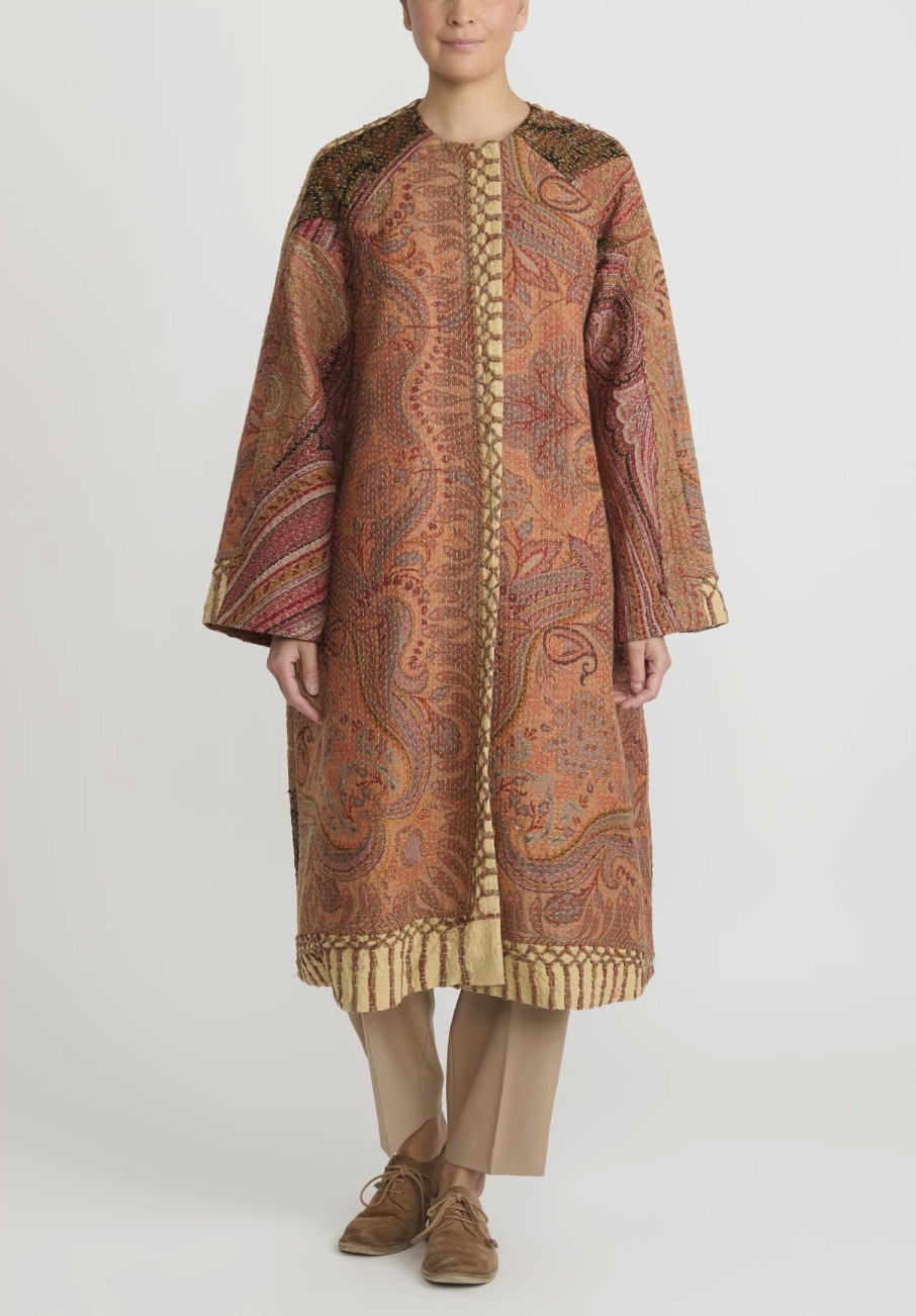 By Walid One Of A Kind | Victorian Shawl ''Nancy'' Coat In Orange Multicolor