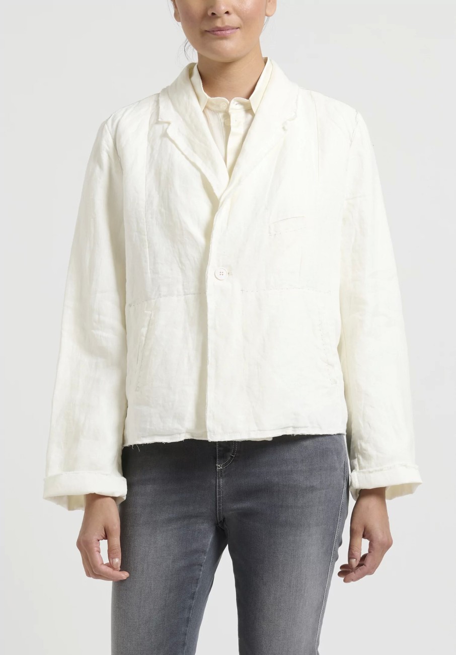 Umit Unal Jackets | Short Double Button Linen Jacket In Ivory White