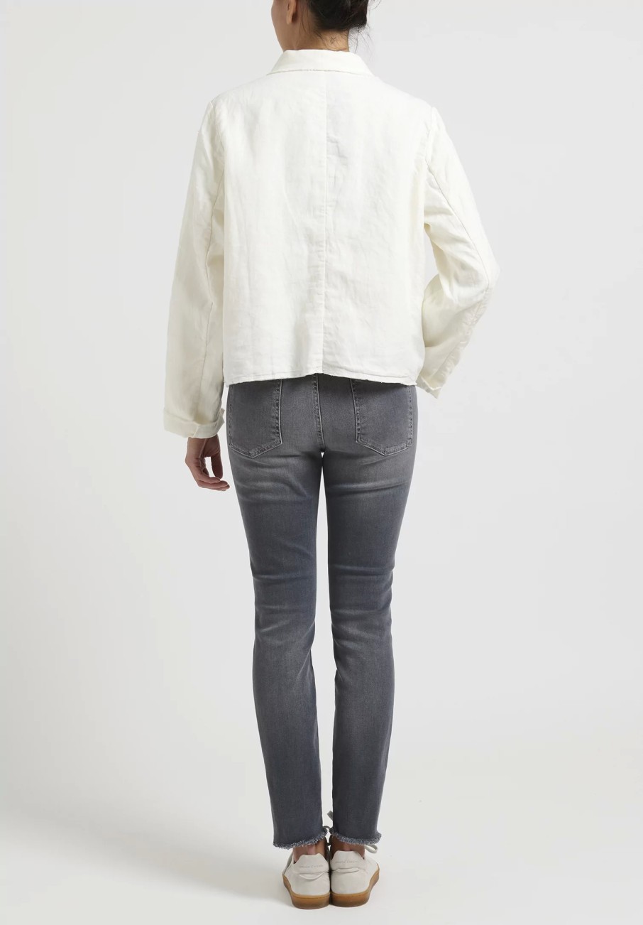 Umit Unal Jackets | Short Double Button Linen Jacket In Ivory White