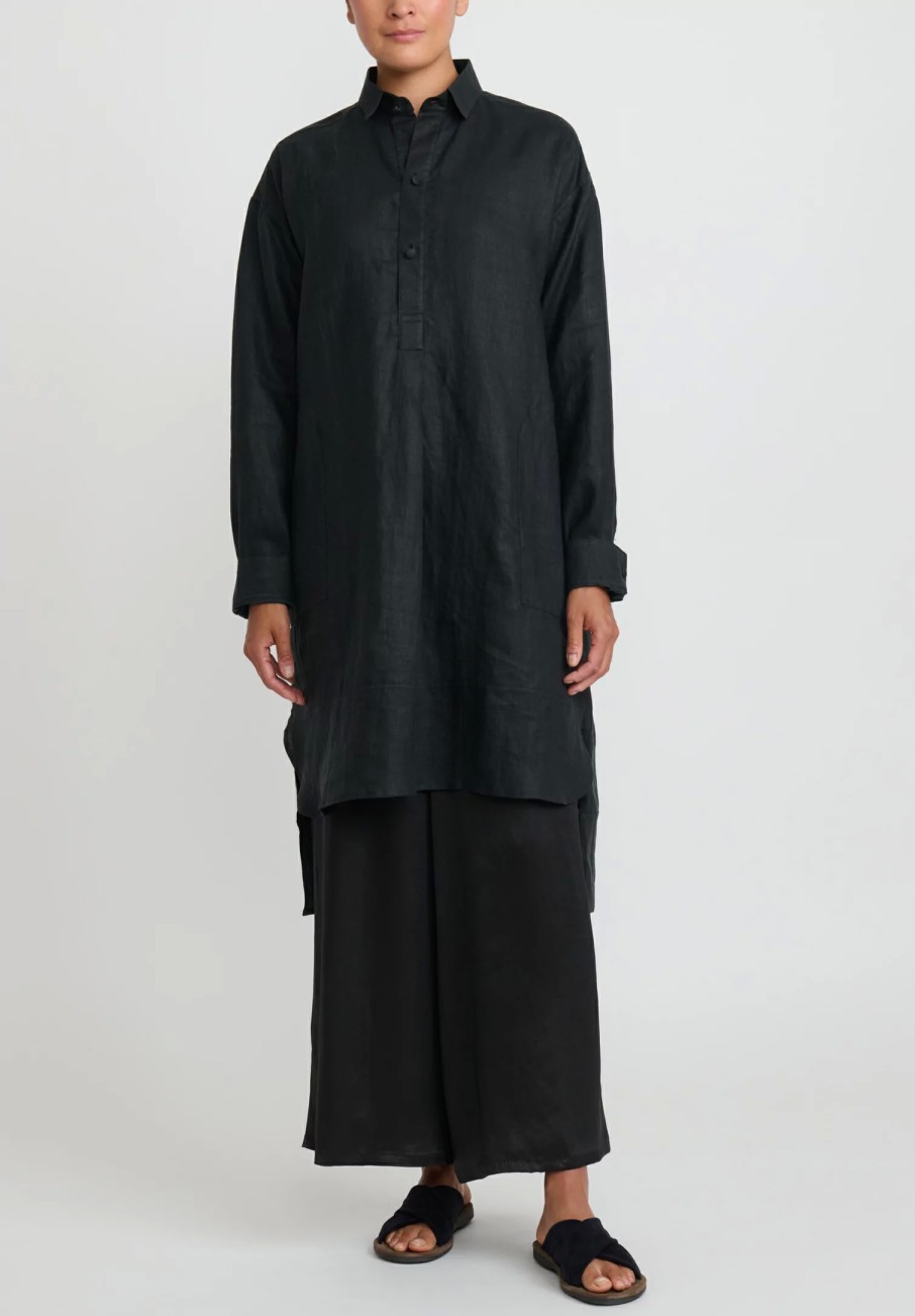 Noir Handmade Tunics | Mud Linen Painter'S Blouse In Black & Blue