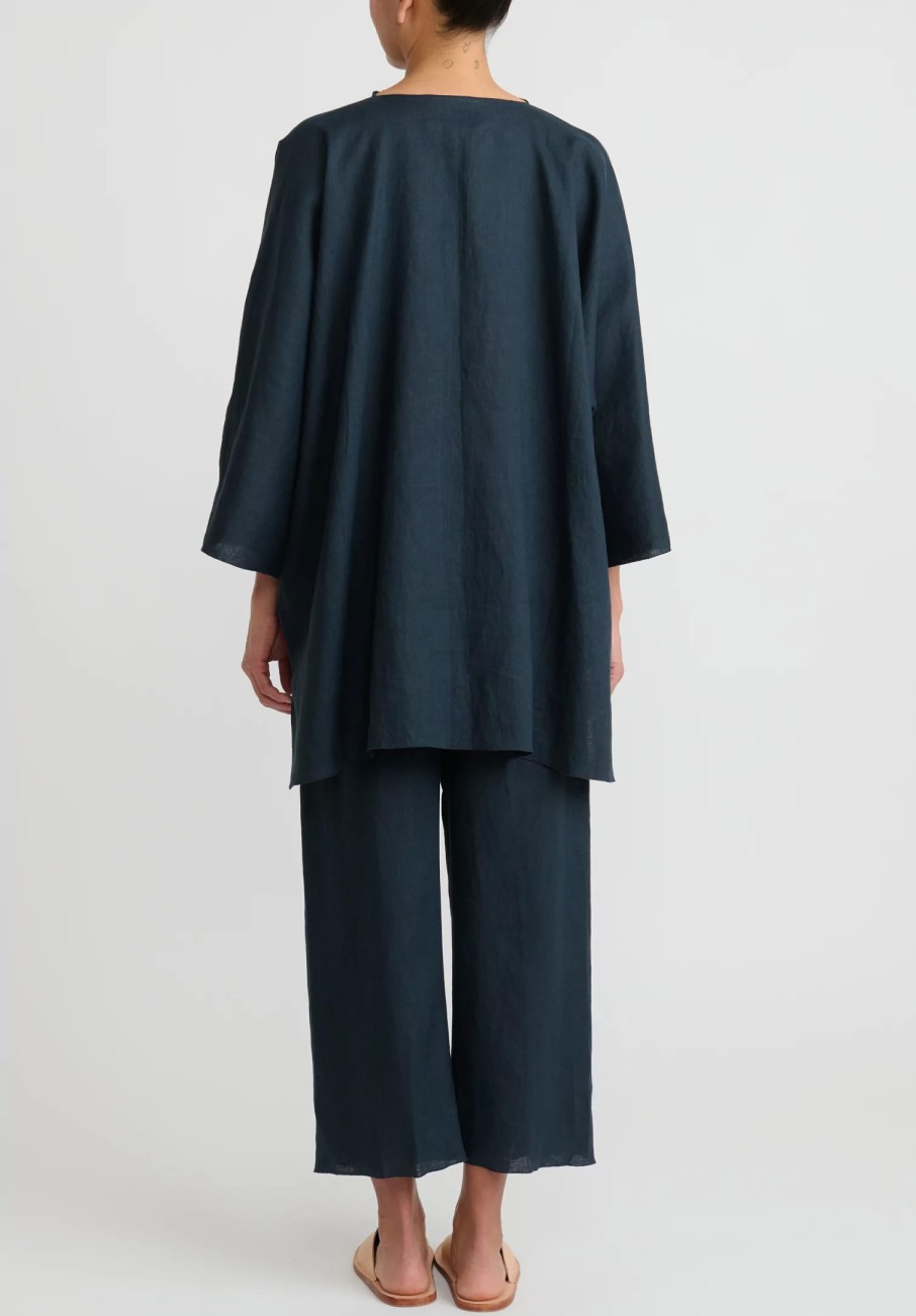 Shi Cashmere Pants | Shi Linen Cropped Pants In Navy Blue