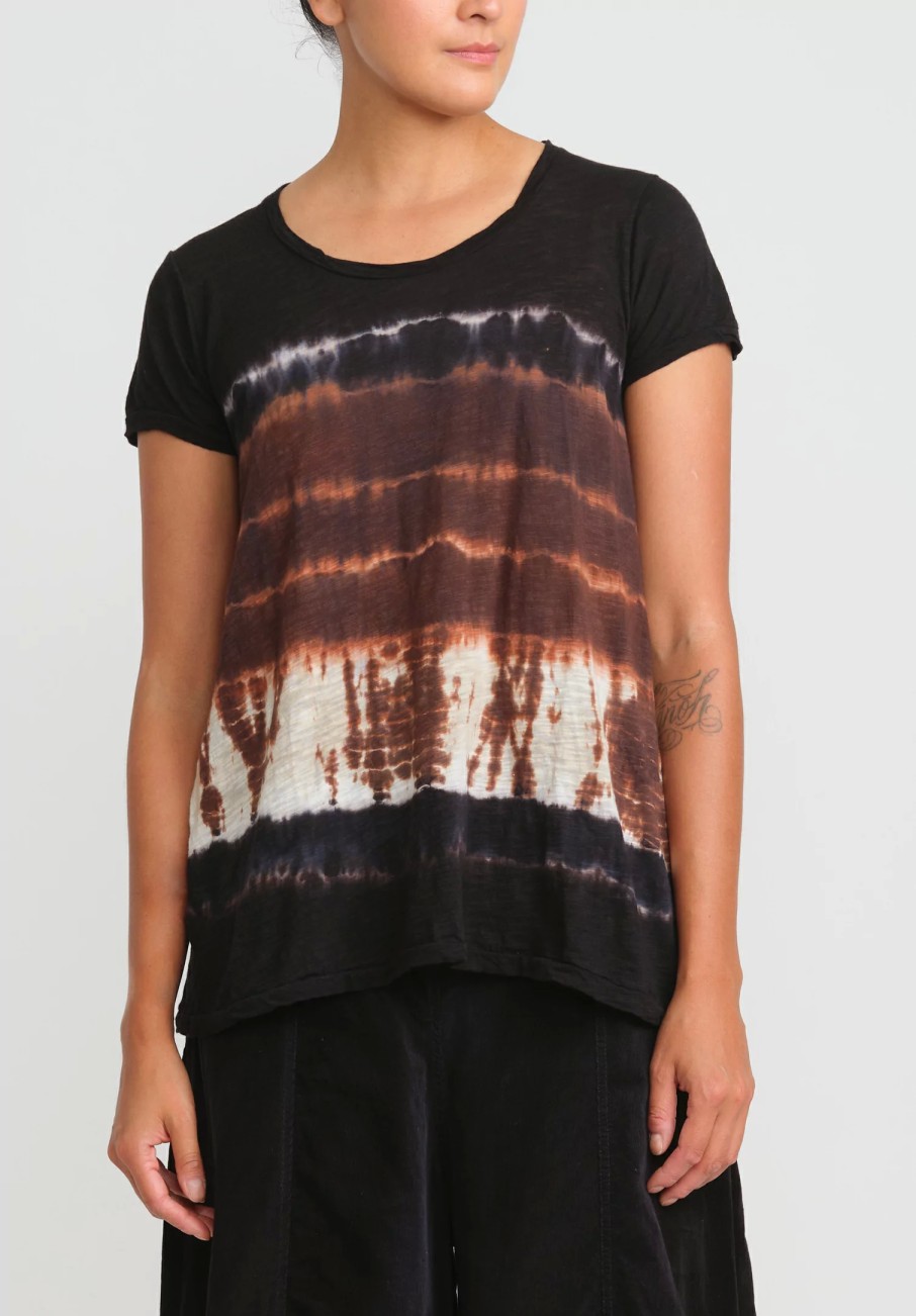 Gilda Midani Tops | Pattern Dyed Short Sleeve Monoprix Tee In Chocolate Brown Row