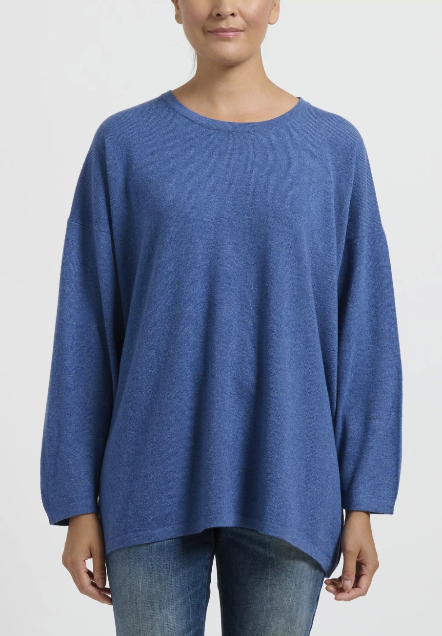 Hania New York Knitwear | Hania Cashmere Sasha Long Crewneck In Soft Denim