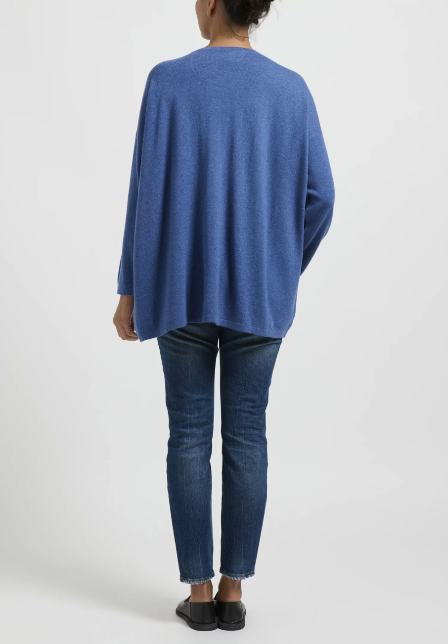 Hania New York Knitwear | Hania Cashmere Sasha Long Crewneck In Soft Denim