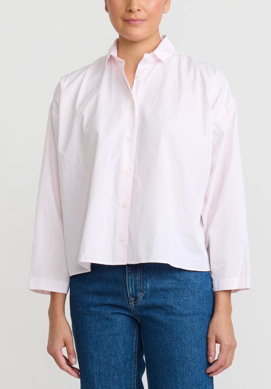 Bergfabel Shirts & Blouses | Washed Cotton Poplin Short Overshirt In Pale Pink