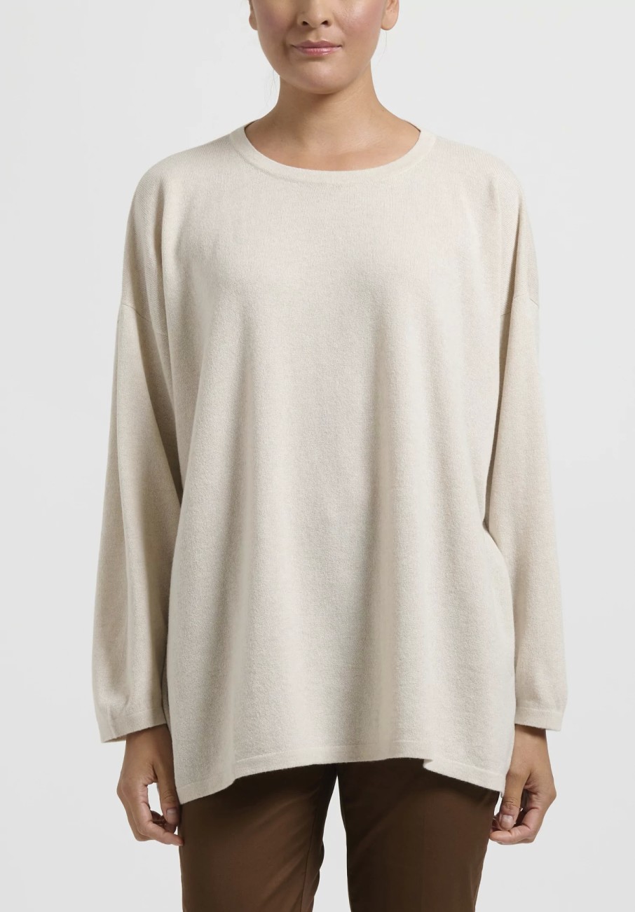 Hania New York Knitwear | Cashmere Sasha Long Crewneck In Swansdown Natural