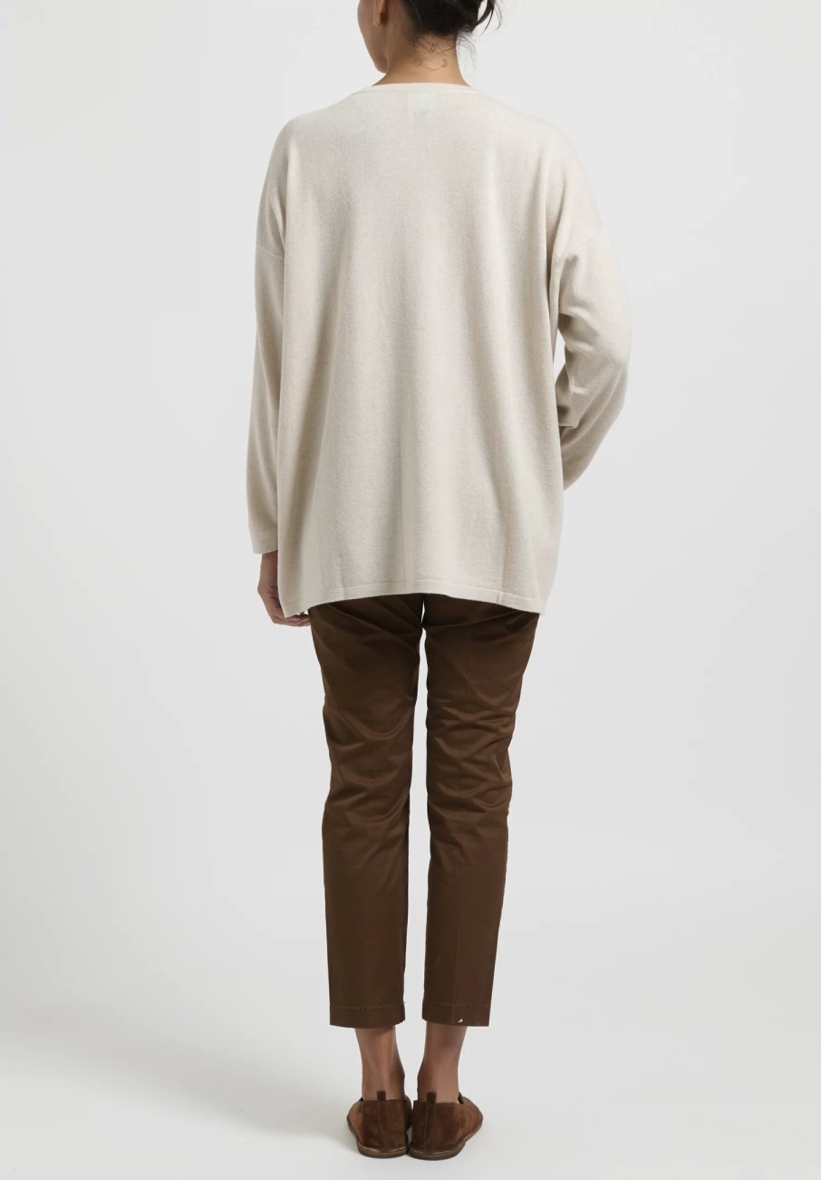 Hania New York Knitwear | Cashmere Sasha Long Crewneck In Swansdown Natural