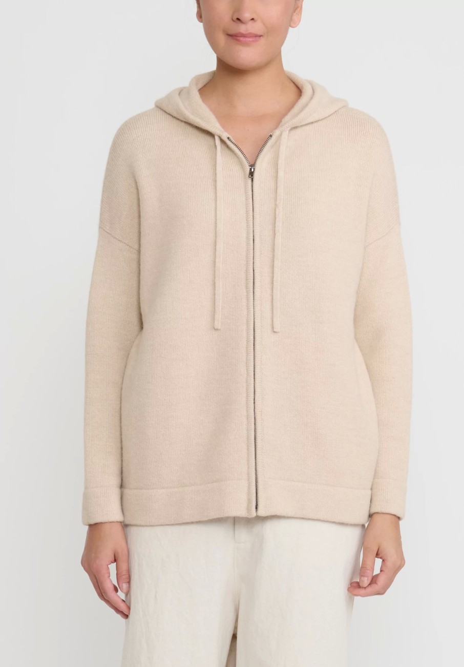 Lauren Manoogian Knitwear | Baby Alpaca Hooded Cardigan In Alabaster White