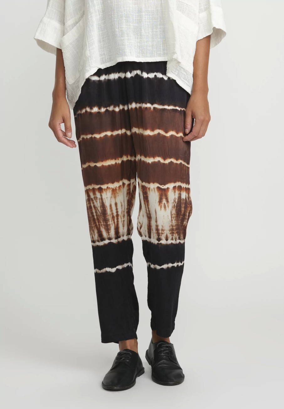 Gilda Midani Pants | Pattern Dyed Slim Pajama Pants In Chocolate Brown Row