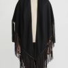 Alonpi Ponchos | Cashmere ''Mantello Triangolo'' Shawl With Leather Fringe In Black/Brown