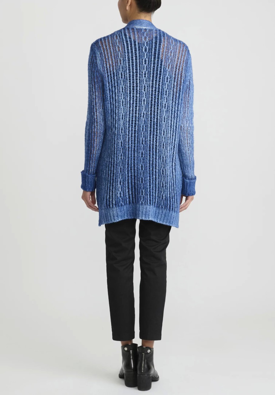 Avant Toi Knitwear | Hand-Painted Cashmere & Silk Loose Knit Cardigan In Genziana Blue