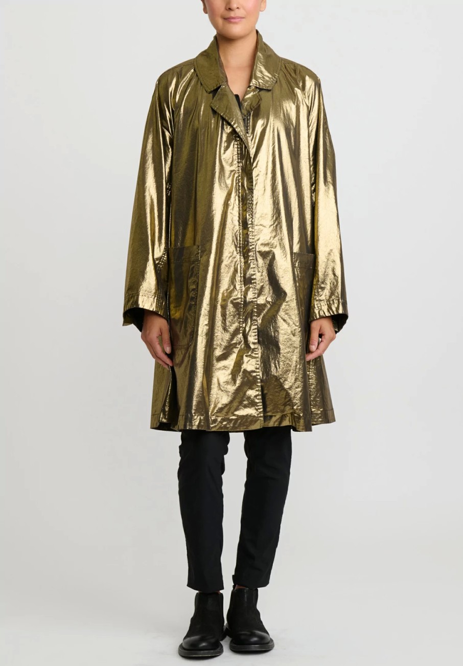 Rundholz Dip Jackets | Cotton Oversized Metallic A-Line Coat In Gold & Black