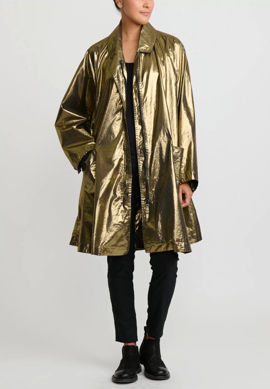 Rundholz Dip Jackets | Cotton Oversized Metallic A-Line Coat In Gold & Black