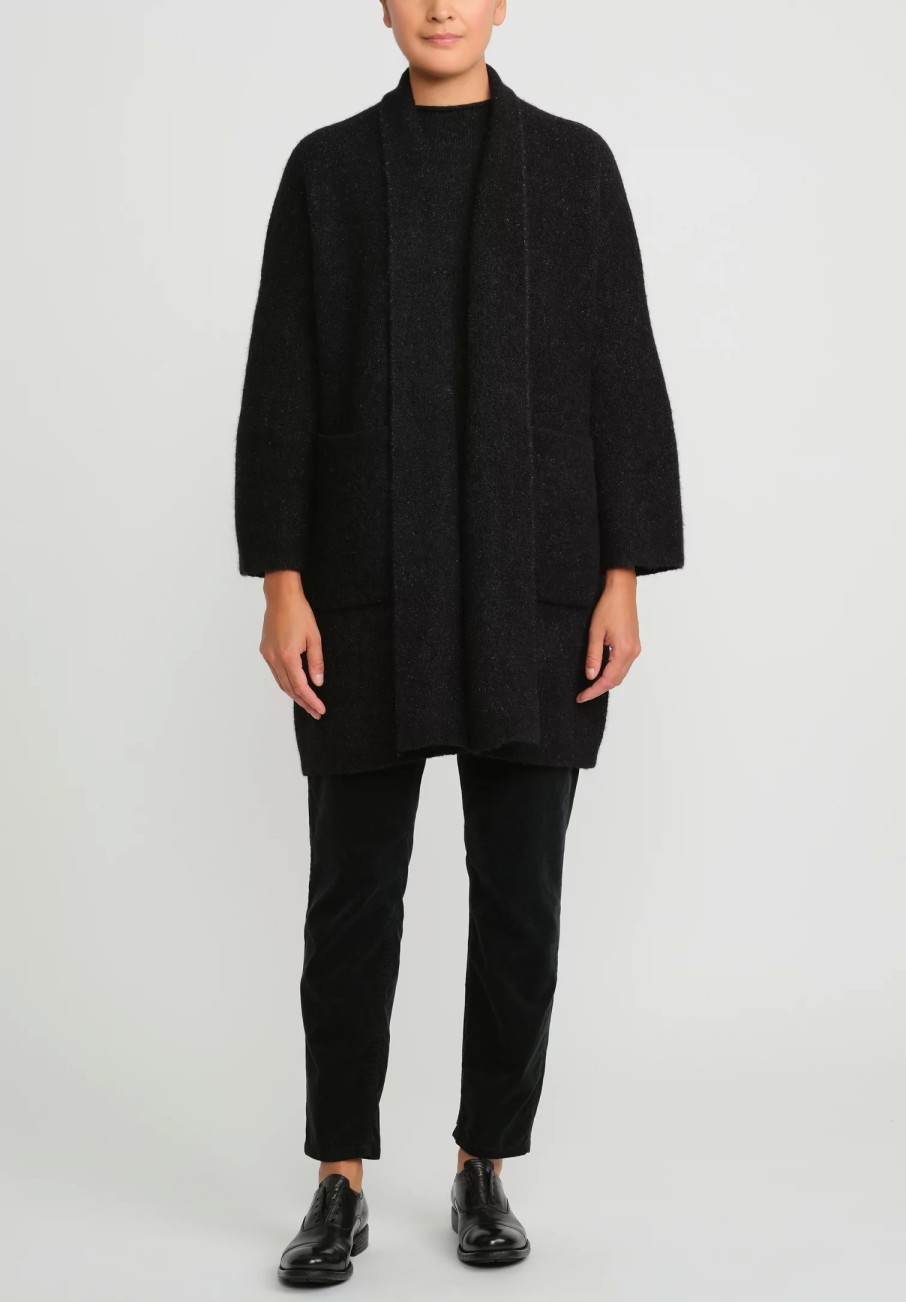 Lauren Manoogian Coats & Dusters | Double Face Baby Alpaca Wide Coat In Black Melange & White Fleck