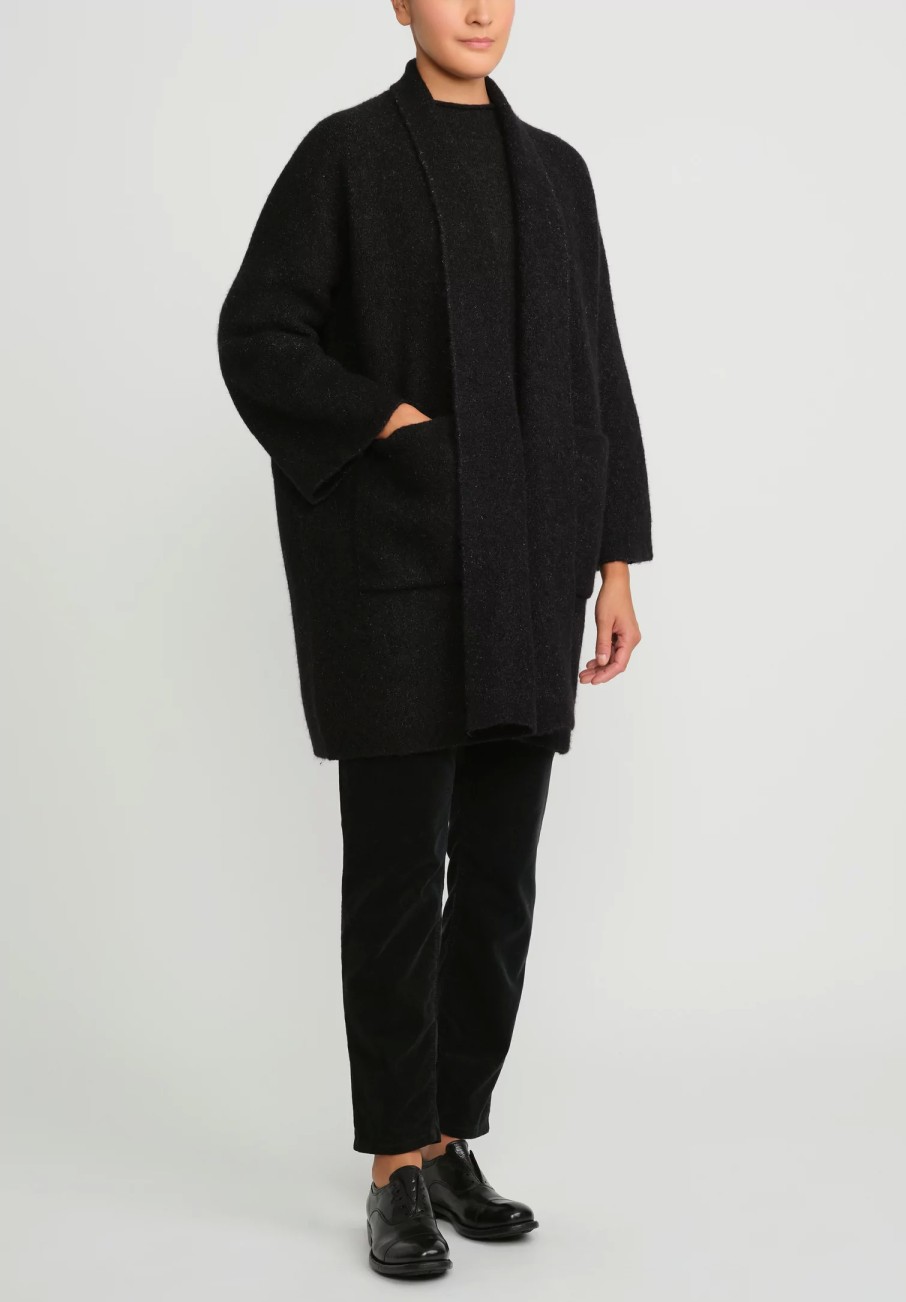 Lauren Manoogian Coats & Dusters | Double Face Baby Alpaca Wide Coat In Black Melange & White Fleck