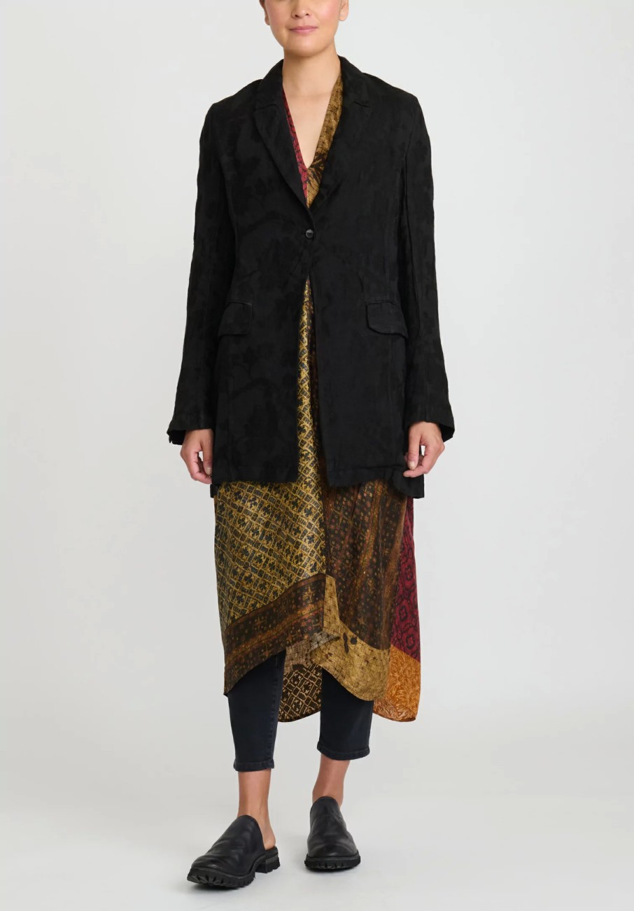 Masnada Jackets | Linen Split-Back Jacquard Lds Jacket In Black