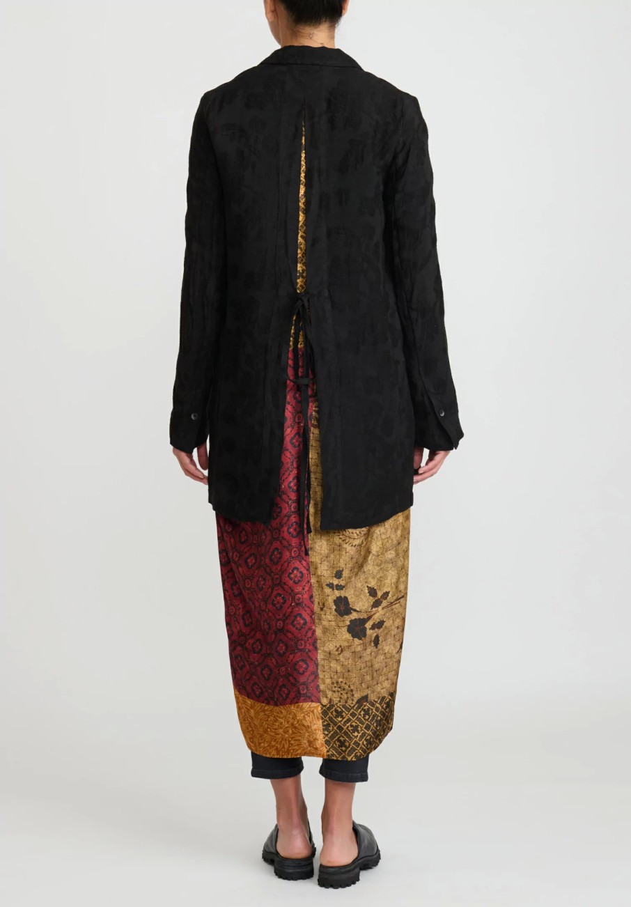 Masnada Jackets | Linen Split-Back Jacquard Lds Jacket In Black