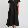 Kaval Dresses | Narrow Silk And Linen Fly Front Gather Dress In Black