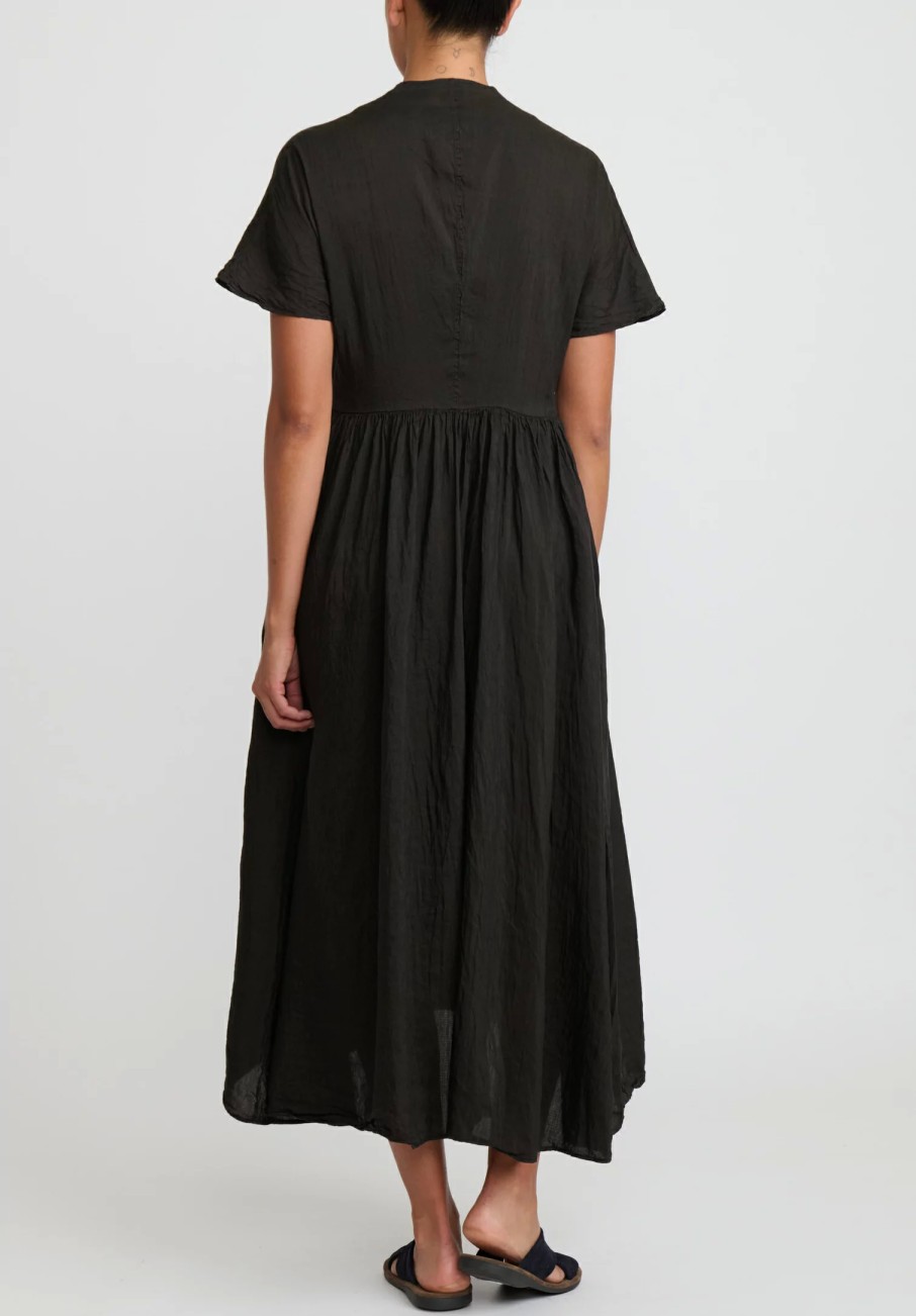 Kaval Dresses | Narrow Silk And Linen Fly Front Gather Dress In Black