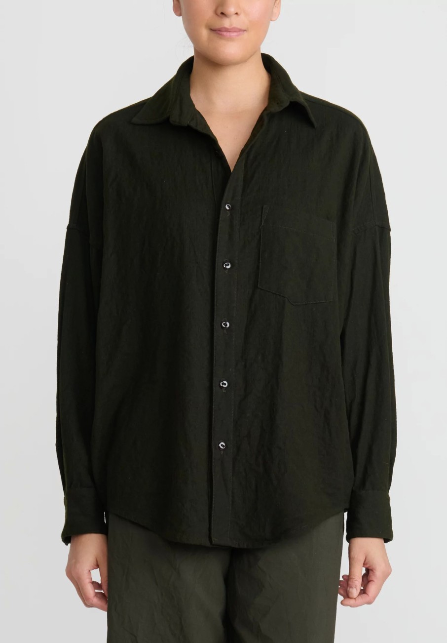 Chez Vidalenc Shirts & Blouses | Wool Mar ''Axl'' Shirt In Army Green