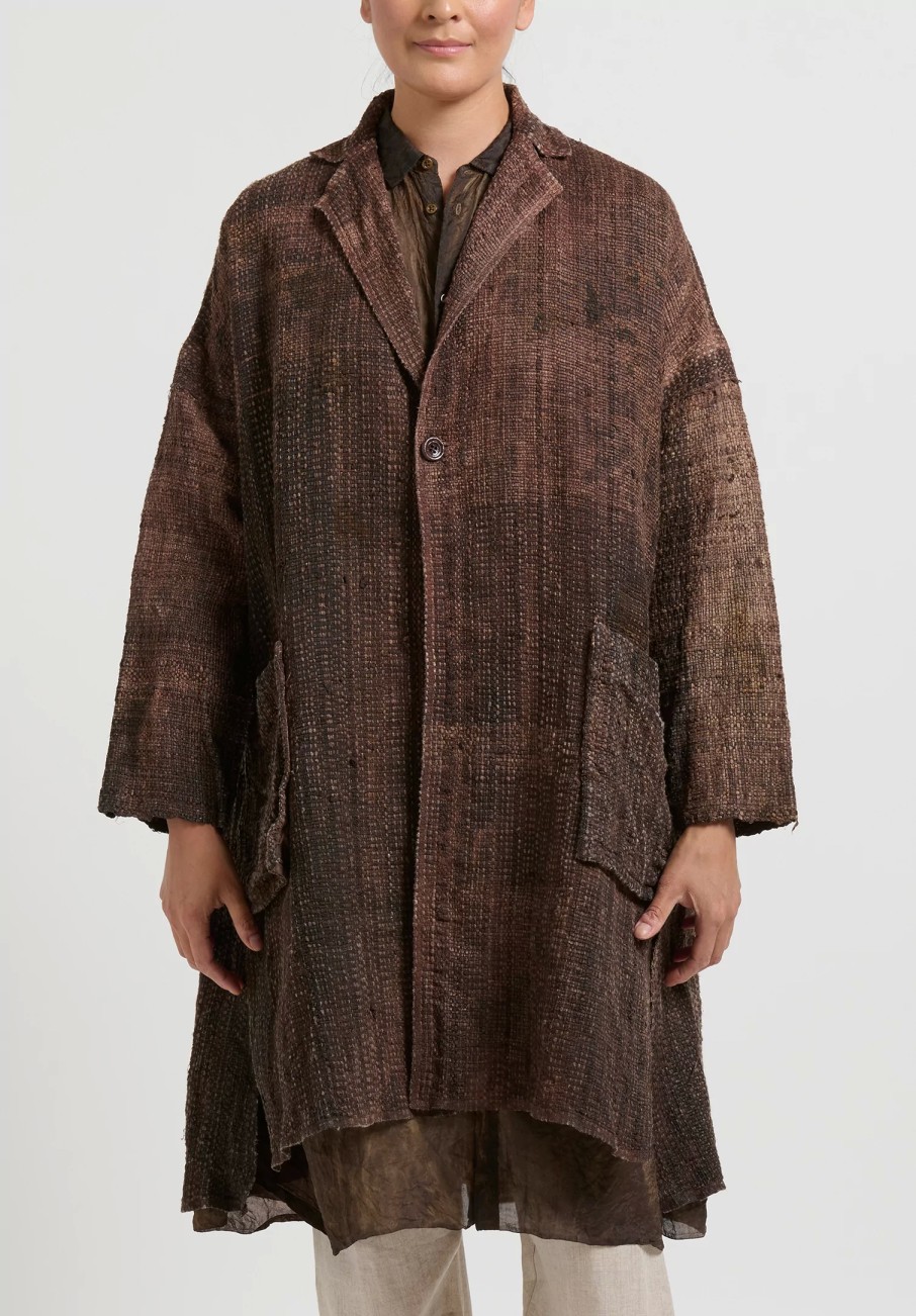 Kaval Decorative Coats | Hand Woven Silk Washi Coat In Sabi X Kakishibu