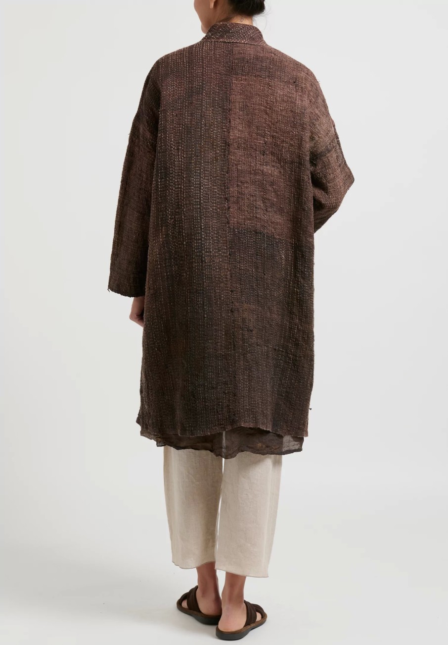 Kaval Decorative Coats | Hand Woven Silk Washi Coat In Sabi X Kakishibu