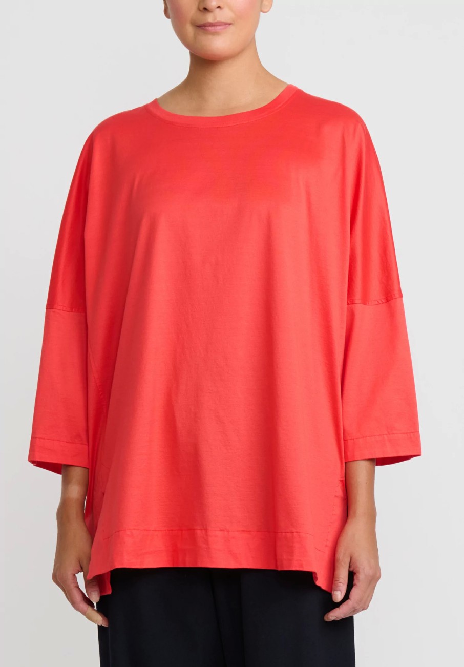 Casey Casey Tops | Cotton Jersey Top In Coral Red