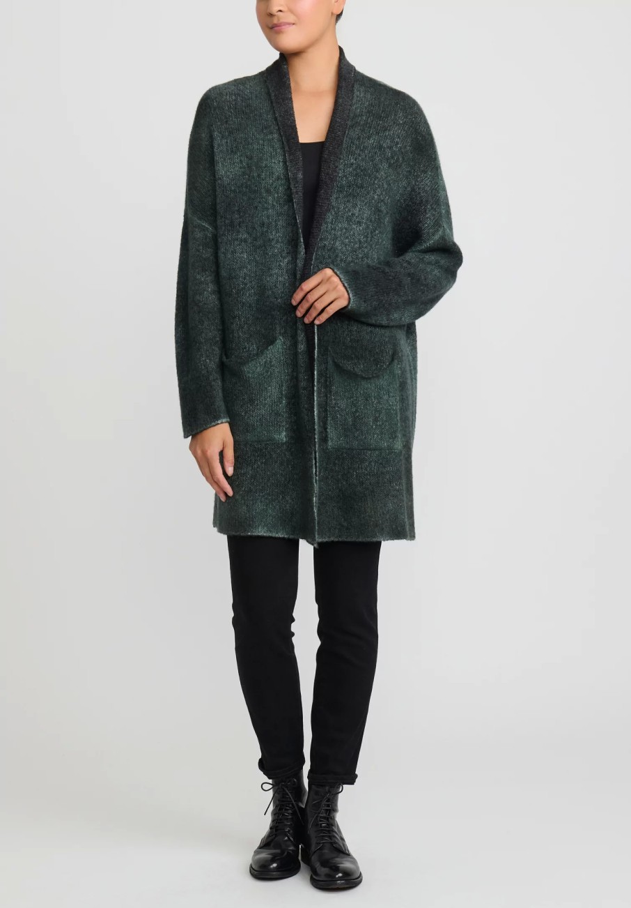 Avant Toi Knitwear | Hand-Painted Cashmere & Silk Garzato Cardigan In Nero Forest Green